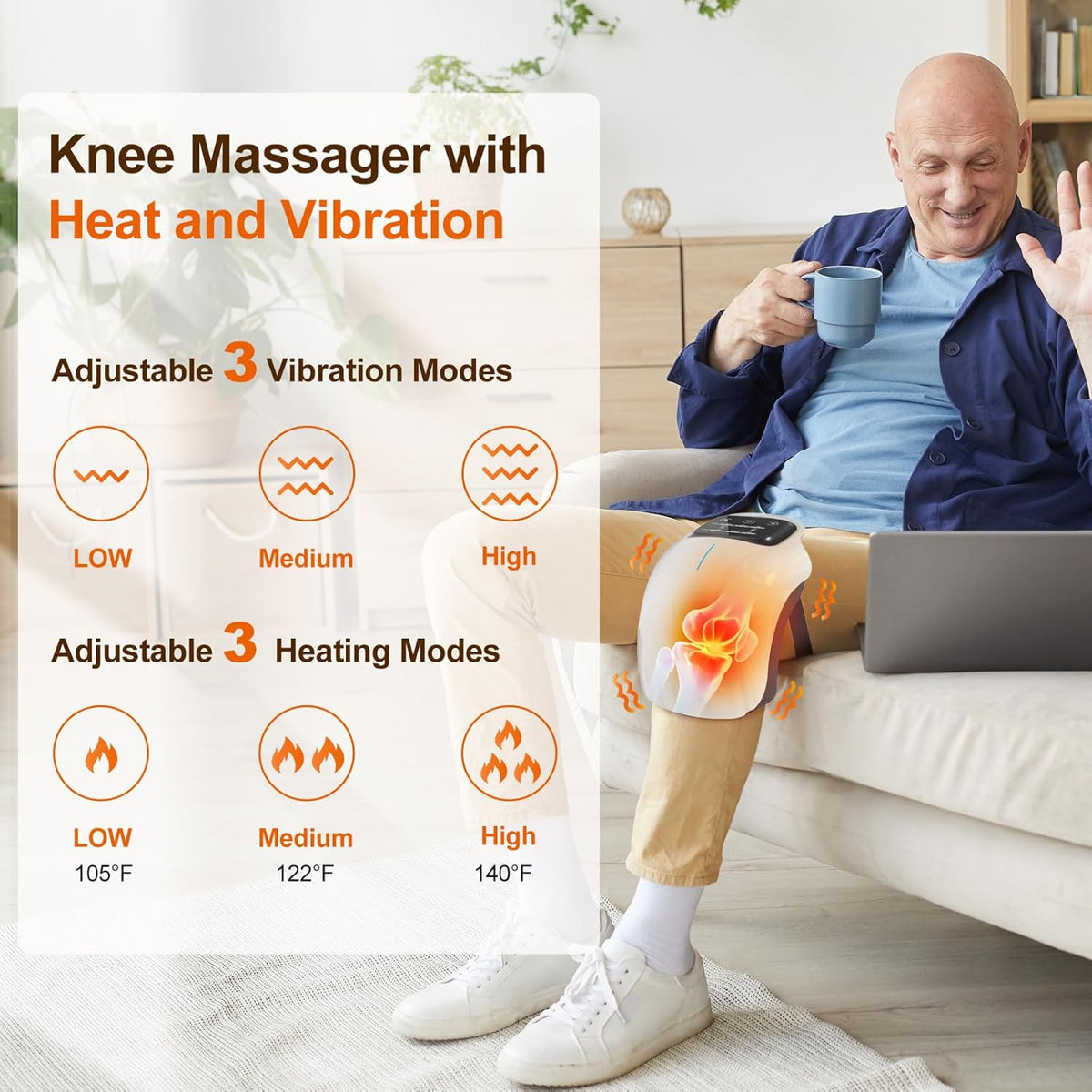 Knee Massager with Heat & Dual Red Light Therapy - Adjustable Cordless Wrap