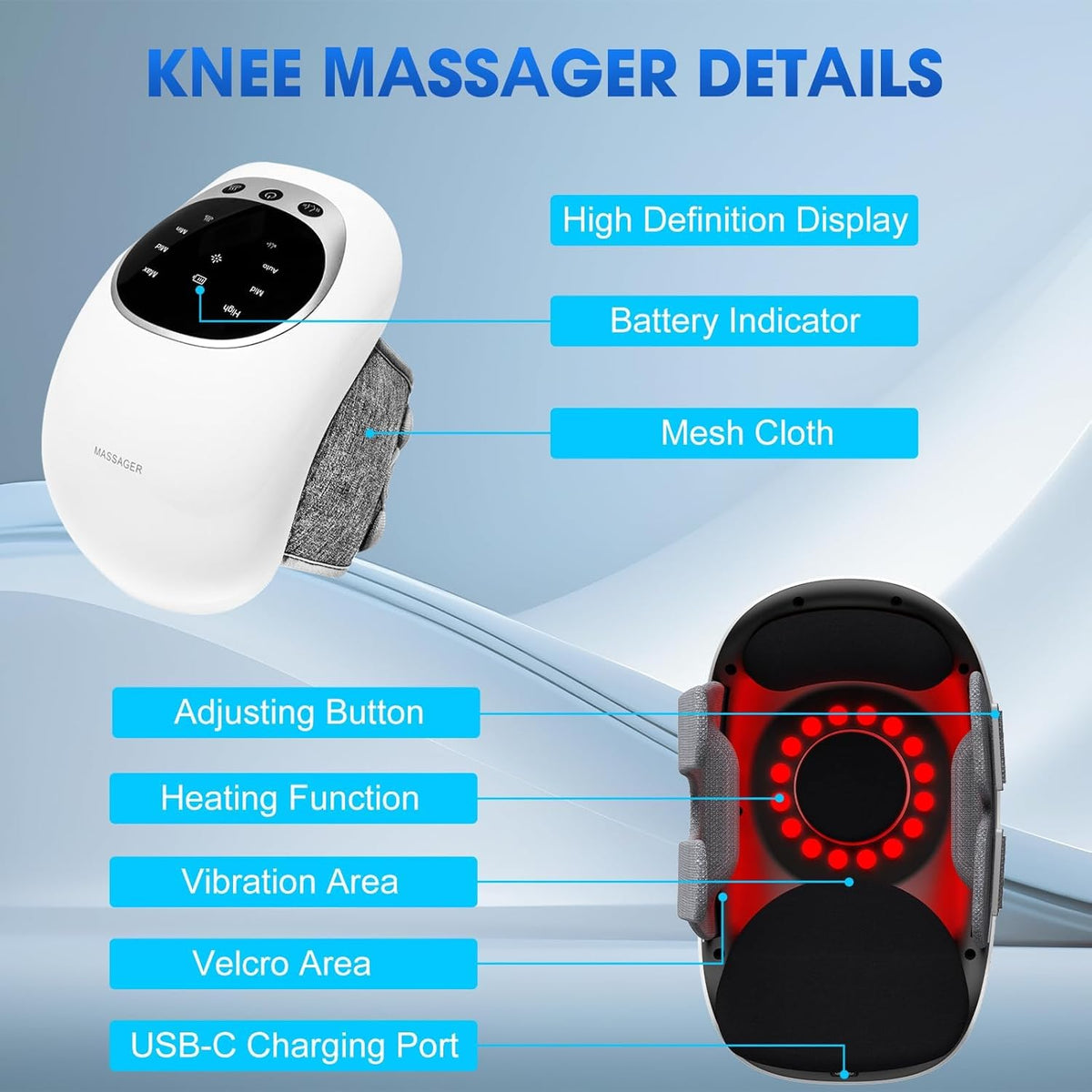 4-in-1 Smart Knee Massager with Heat, Vibration & Red Light Therapy - Cordless