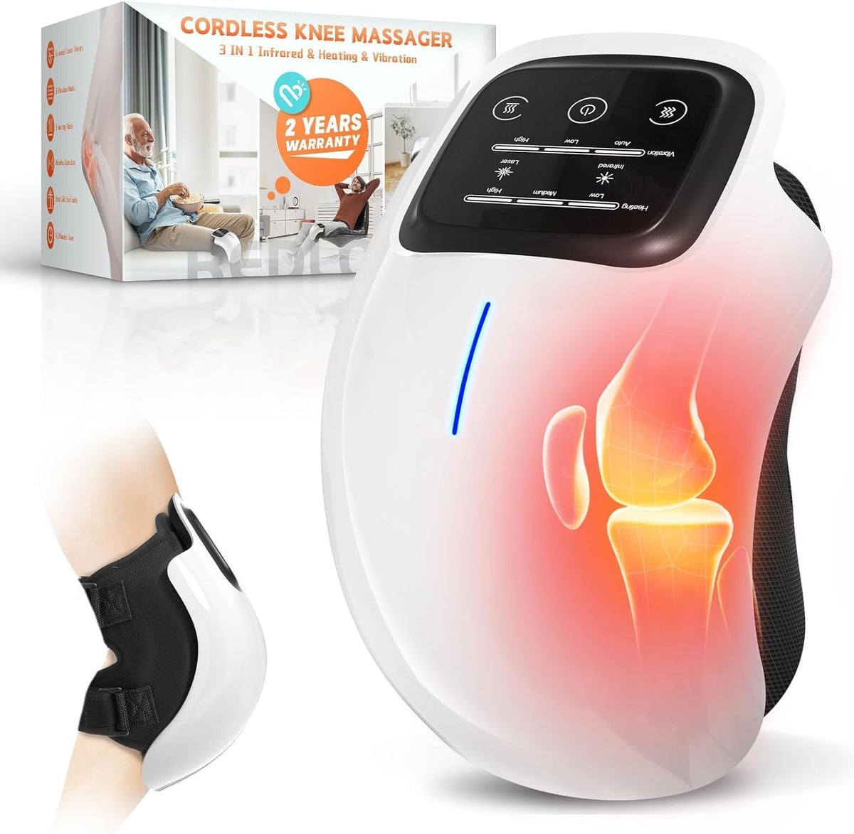 Knee Massager with Heat & Dual Red Light Therapy - Adjustable Cordless Wrap