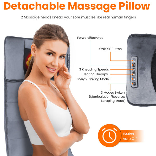 Full Body Massage Seat Cushion with Heat & Neck Pillow - Back, Neck & Hip Massager