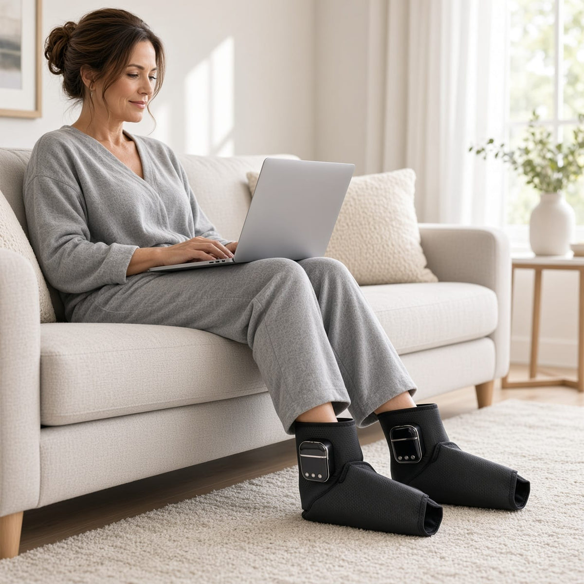 Cordless Air Compression Foot & Ankle Massager with Heat - Circulation Relief Boots