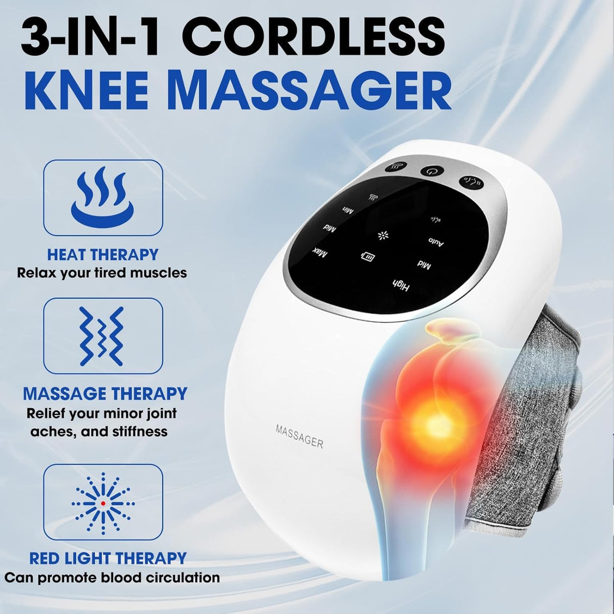 4-in-1 Smart Knee Massager with Heat, Vibration & Red Light Therapy - Cordless